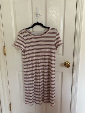 American Eagle Outfitters White Mini Dress with Red and Blue Stripes